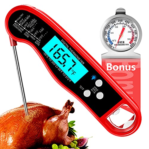 Meat Thermometer, Instant Read Food Thermometer for Cooking, Waterproof Digital Kitchen Thermometer, Ultra Fast Cooking Thermometer Long Probe for Grilling BBQ, Christmas, Extra Oven Thermometer