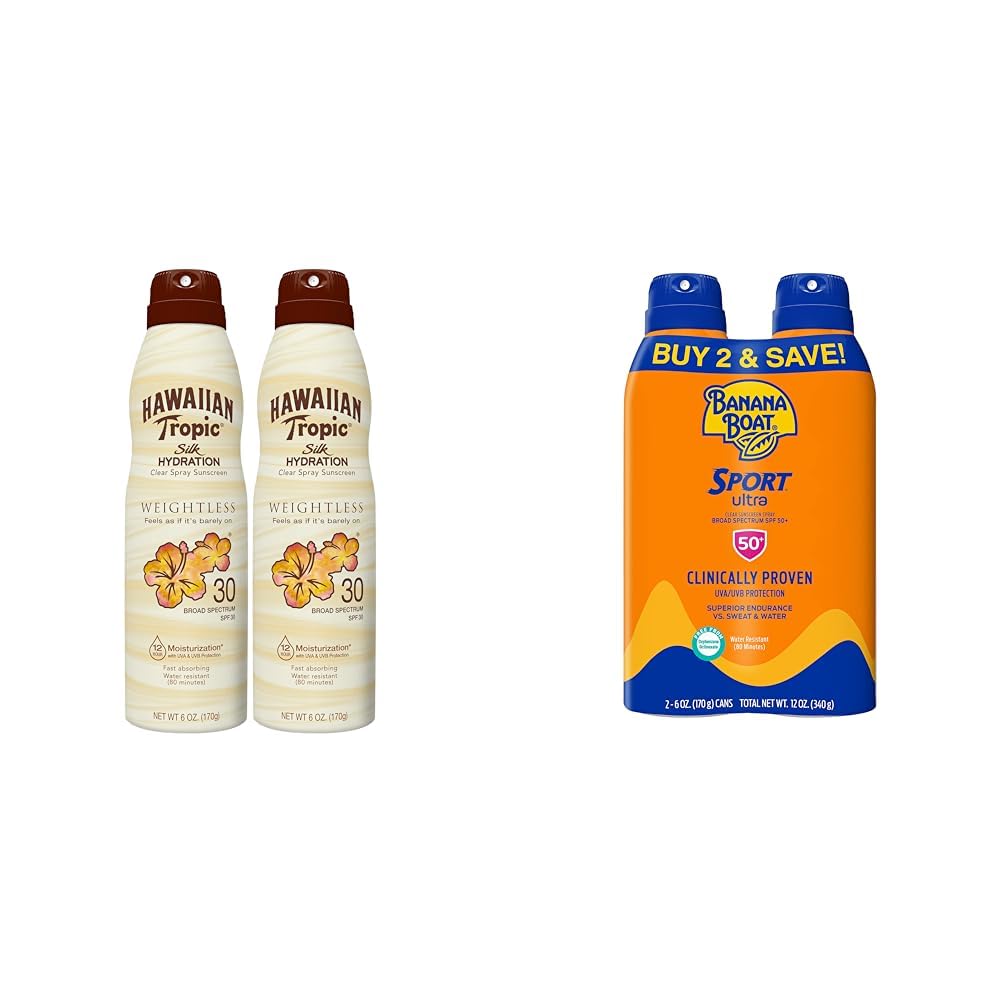 Hawaiian Tropic SPF 30 Banana Boat SPF 50 Sunscreen Spray Twin Packs 12 Hours Moisturization Water Resistant Sunblock