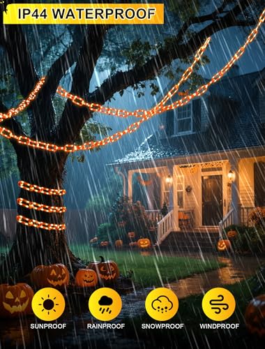 YOUNGAR Halloween String Lights,13.7ft 175LED Battery/USB Operated Plastic Chain Light,Timer Memory with 8 Modes for Haunted House Indoor or Porch, Window, Party Outdoor Decorations (Orange)