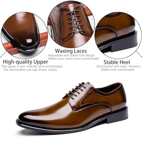 Men's Genuine Leather Formal Oxfords Classic Lace-up Comfortable Pointed Toe Derbys Dress Shoes for Wedding Office Business Leather Shoes2