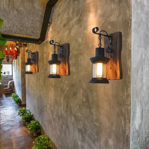 Vintage Industrial Wall Sconce, Rustic Light Fixtures Wood Metal Farmhouse Indoor Black Wall Sconce Fixture For Dining Room, Hallway, Hotel, Bar, Porch Corridor Decorate #TOP3