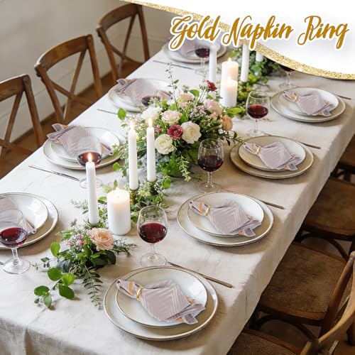 Image of APTWOW Gold Napkin Rings Set of 6, Tetragonum Metal Gold Napkin Holder Buckles, Fall Thanksgiving Christmas Napkin Rings, Napkins Rings for Dinner Table Decor