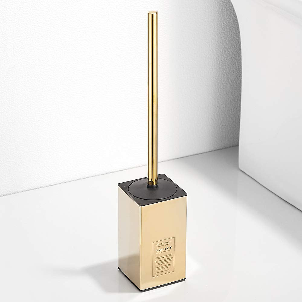 Soporte de cepillo de inodoro independiente para baños Soporte de cepillo de inodoro de acero inoxidable 304 Almacenamiento resistente a la oxidación, oro pulido cuadrado de 17 pulgadas de alto