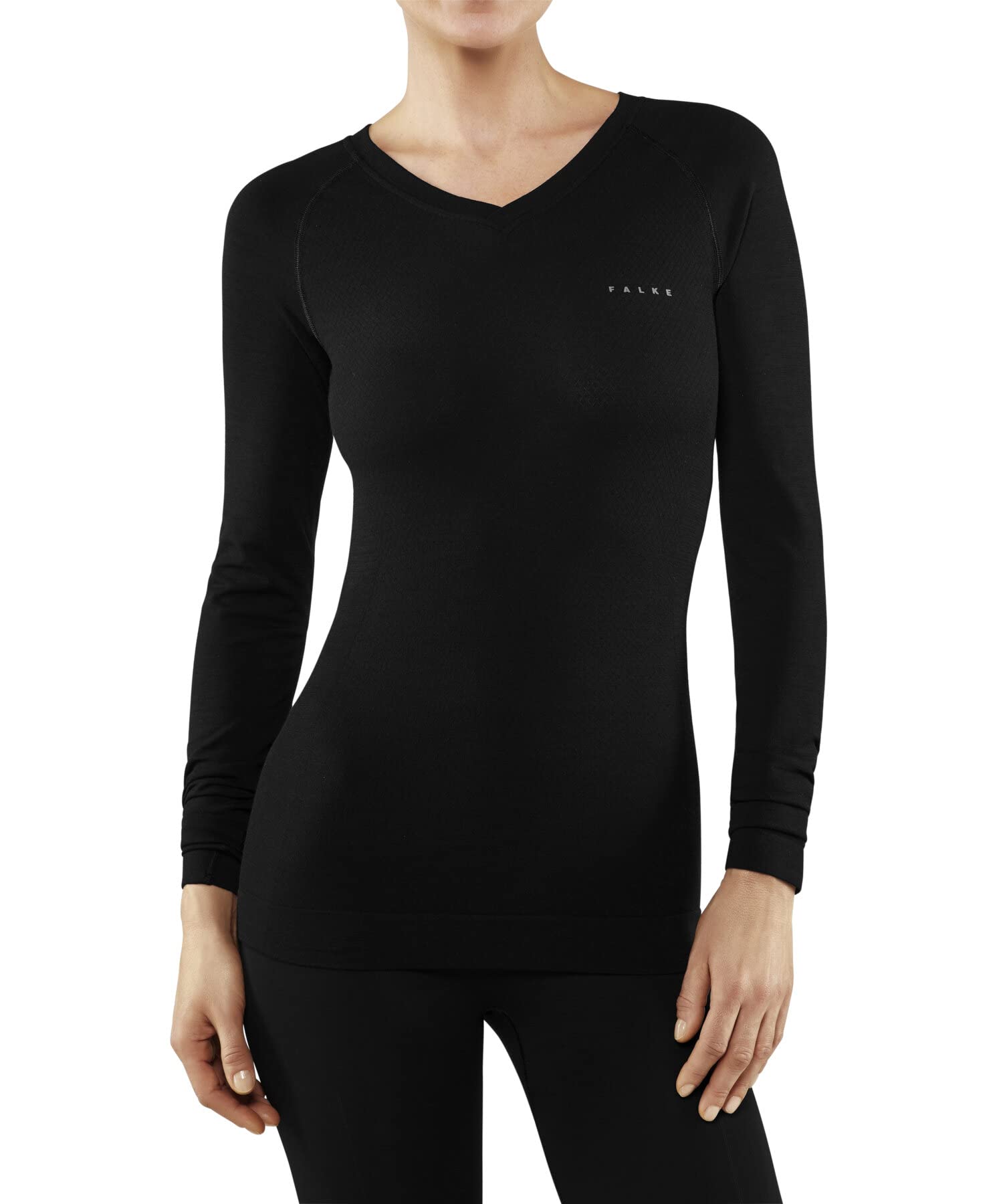 Falke Mujer Wool-Tech Light V Neck Camiseta técnica Deportiva Manga Larga para climas cálidos y fríos Transpirable regulación del Clima neutralizador de olores Lana Hilo Funcional 1 Pieza | de lana merina para temperaturas de cálidas a frías