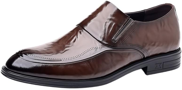 Men's Leather Shoes Wedding Shoes Commuting Casual Shoes Slip On Polished Craft Wedge Flat Rubber Sole Non Deformable