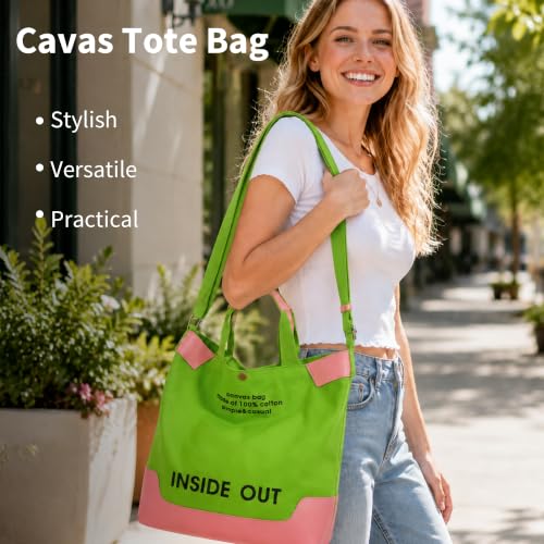 Image of Canvas Tote Bag For Women inside out bag Crossbody Handbag with Adjustable Strap and Coin Purse for Work,Travel,Grocery