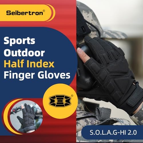 Seibertron S.O.L.A.G-HI 2.0 Half Index Finger Tactical Gloves - Touchscreen Tactical Gloves for Cycling, Motorcycle Riding, and Climbing Black XXS - 2