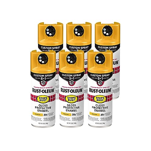 Image of Rust-Oleum Stops Rust Custom 5-in-1 Spray Paint, Gloss Tuscan Sun | Rust Preventive Protective Enamel, Multi Surface (Metal, Wood and More), Adjustable Dial for Better Control, Fast Dry, 6 Pack