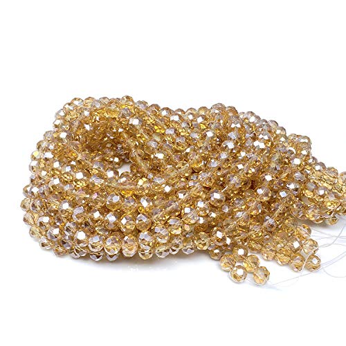 Image of 6mm Gold Champagne Rondelle Glass Beads for Jewelry Making AB Colour 720pcs Faceted Briolette Shape Crytal Spacer Beads Assortments Supplies Accessories for Bracelet Necklace for Wholesale