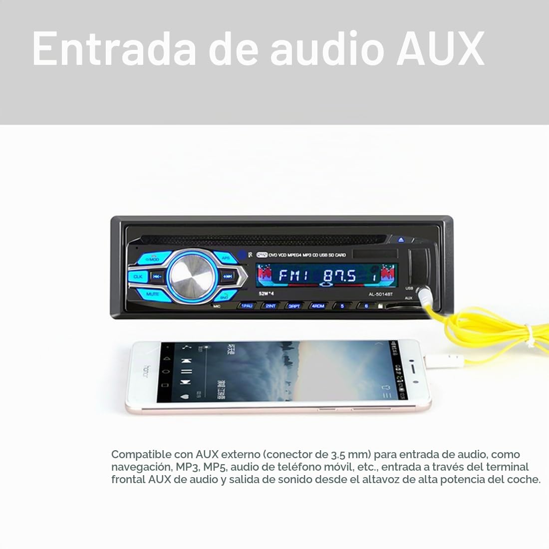 Estéreo para automóvil con Bluetooth, reproductor de CD y DVD, estéreo MP3, manos libres para automóvil, radio de audio soporte para radio FM / USB / entrada auxiliar con control remoto 1 Din 12V