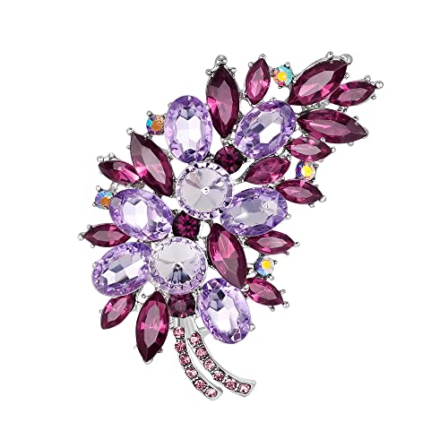 Oenothera Broche De Plumas De Diamantes, Broches De Bisuteria, Broche de cristal, para chaqueta de abrigo, bufanda, chal, sombrero, insignias, accesorios de joyería regalos(Morado)