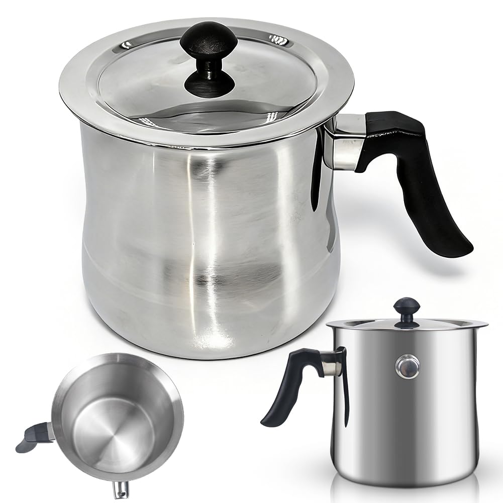 Pentola per latte con coperchio, 1,5 l, con pipa, a doppia parete, con manico in bachelite, per budini, bagnomaria, in acciaio inox, per induzione a gas (argento, acciaio inox)