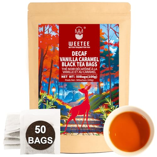 WT WEETEE Decaf Vanilla Caramel Black Tea Bags 50 Count, CO2 Decaffeinated