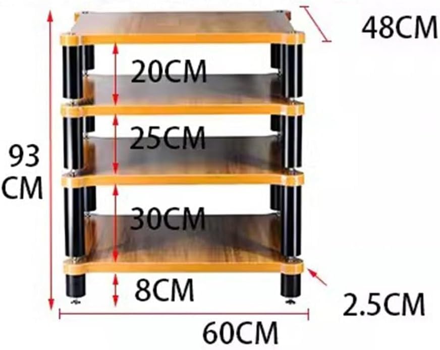 Rack HiFi a 4 strati, Armadio audio in legno massello per giradischi, amplificatore e apparecchiature AV, elegante supporto multimediale, mobili per centri di intrattenimento durevoli