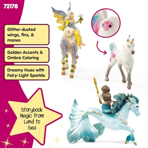 Image of Schleich Bayala - 7 PC Mermaid, Unicorn and Fairy Toy Starter Set for Girls and Boys - Cute Fairies and Unicorn Figures with Accessories - Fantasy Figurine Animal Playset for Kids Ages 5+ - 72178