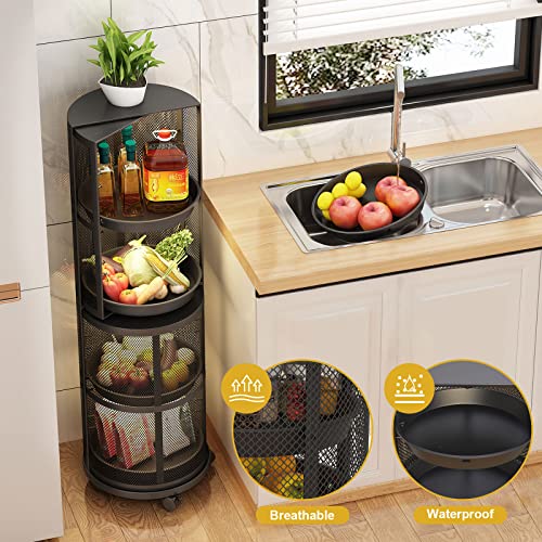 Stylifing Rotating Rolling Storage Cart 6 Tier 360° Rotation Organizer Cart For Fruits Vegetables Snacks With Wheels & Foot Pads, Round Standing Shelf For Kitchen Living Room Bathroom Bedroom Office #TOP5