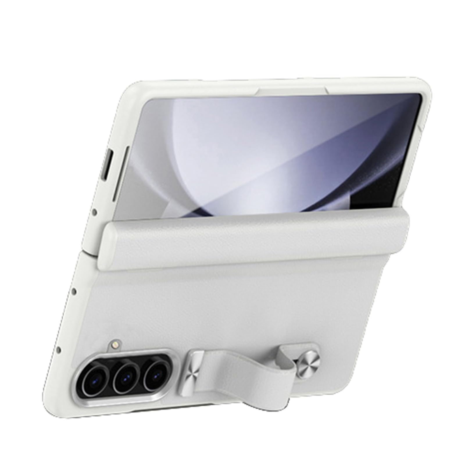 Lederhülle für Samsung Galaxy Z Fold 8 Ultra, mit Metall Objektiv Rahmen | All-inclusive Glas Bildschirm Scharnier Schutzhülle mit Handschlaufe Ständer Handyhülle,Weiß,Fold 8 Ultra