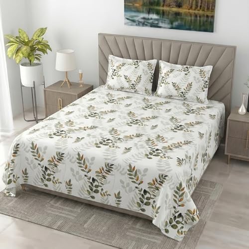 Image of Mafatlal 186 TC Metro Cotton King Size Bedsheet | 108 x 108 Inch|Soft, Breathable & Lightweight | Includes 2 Pillow Covers| Bamboo Green 2