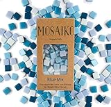 MOSAIKO Blue Mix 300g (10.5oz) - Mosaic Glass Tiles for Crafts - Premium Quality Stained Square...
