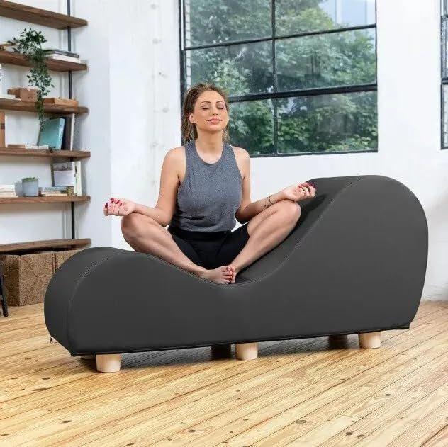 Image of Faux Leather Yoga Stretch Chair Couch - Play, Relax & More | Love Seat for Couples, Fun, & Flexibility! (Faux Leather - Black)
