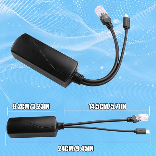 Micro USB POE Splitter Adapter compatible con estándar IEEE 802.3Af | Soporta Ethernet de 100Mbps, convierte de 48-57V entrada a 5V 2.4A salida, potencia máxima 12W negro miniatura 6