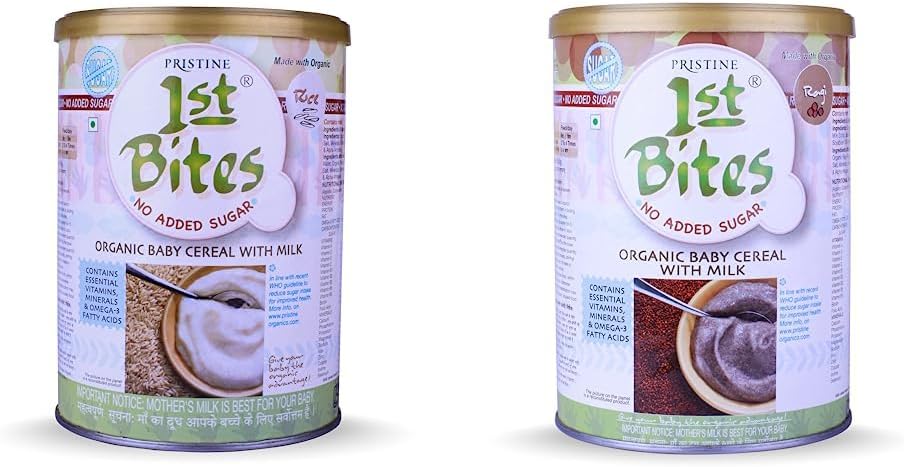 PRISTINE 1st Bites Baby Cereal with Milk (Rice - No Added Sugar, 6-24 Months) & 1st Bites Baby Cereal with Milk (Ragi - No Added Sugar, 6-24 Months)