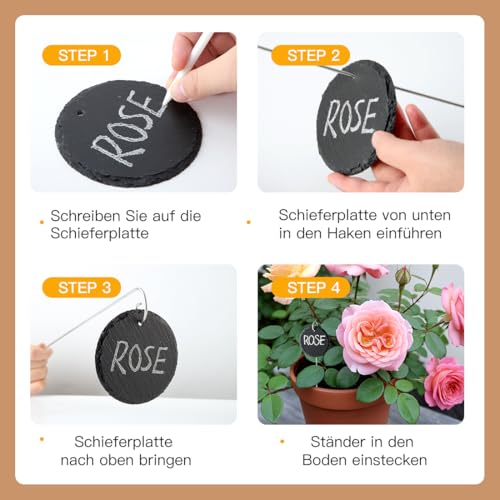 WLWNWFT Pflanzschilder für Draussen Wetterfest 10er Set, Pflanzenstecker zum Beschriften Schiefer inkl. Kreidestift, Schiefer Pflanzschilder für Kräuter, Blumen, Gemüse