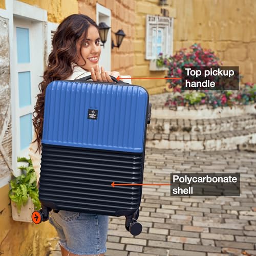 Image of Nasher Miles Istanbul Hard-Sided ABS and PC 8 Wheels Double Spinner Cabin Luggage Blue Dark Blue 20 inch | 55cm Small Trolley Bag