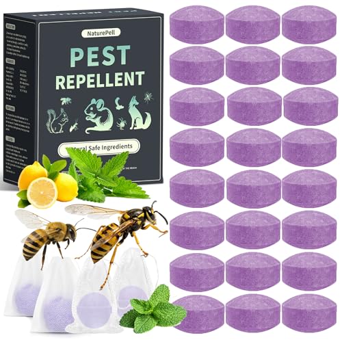 24 Pack Natural Wasp and Bee Repellent Outdoor Peppermint Oil Carpenter Bee Repellent for Yellow Jackets Hornets Mud Wasps Deterrent for Indoor Outdoor Patio Garden Porch Pet and Human Safe
