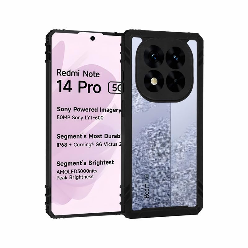 Image of AIBEX Crystal Clear Back Cover Case for Poco X7 5G / Redmi Note 14 Pro 5G | Shockproof & Slim | 360 Protection | Transparent Non-Yellowing PC+TPU Bumper Case