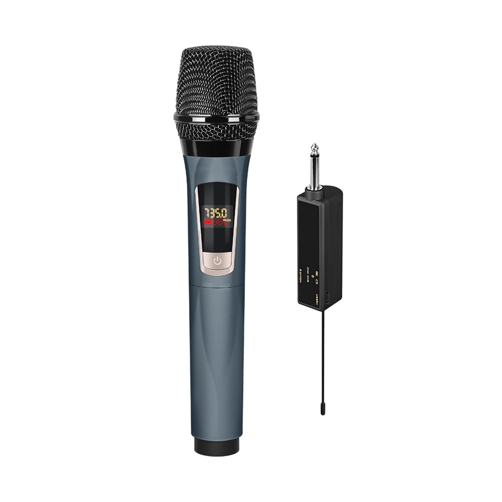 Micrófono inalámbrico Profesional para Cantar. UHF Micrófono dinámico de Karaoke dinámico con Receptor Recargable Micrófono de Mano Dual Metal (Quantity : Single)