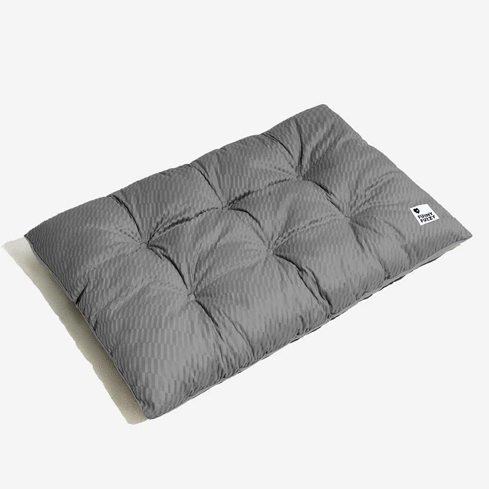 FUNNY FUZZY 24x18 Washable Dog Bed Crate Mat, 2 in1 Puppy Pillow Sleepping Pad, Fluffy Deluxe Kennel Mattress for Small Dog and Cat,Charcoal Grey,S