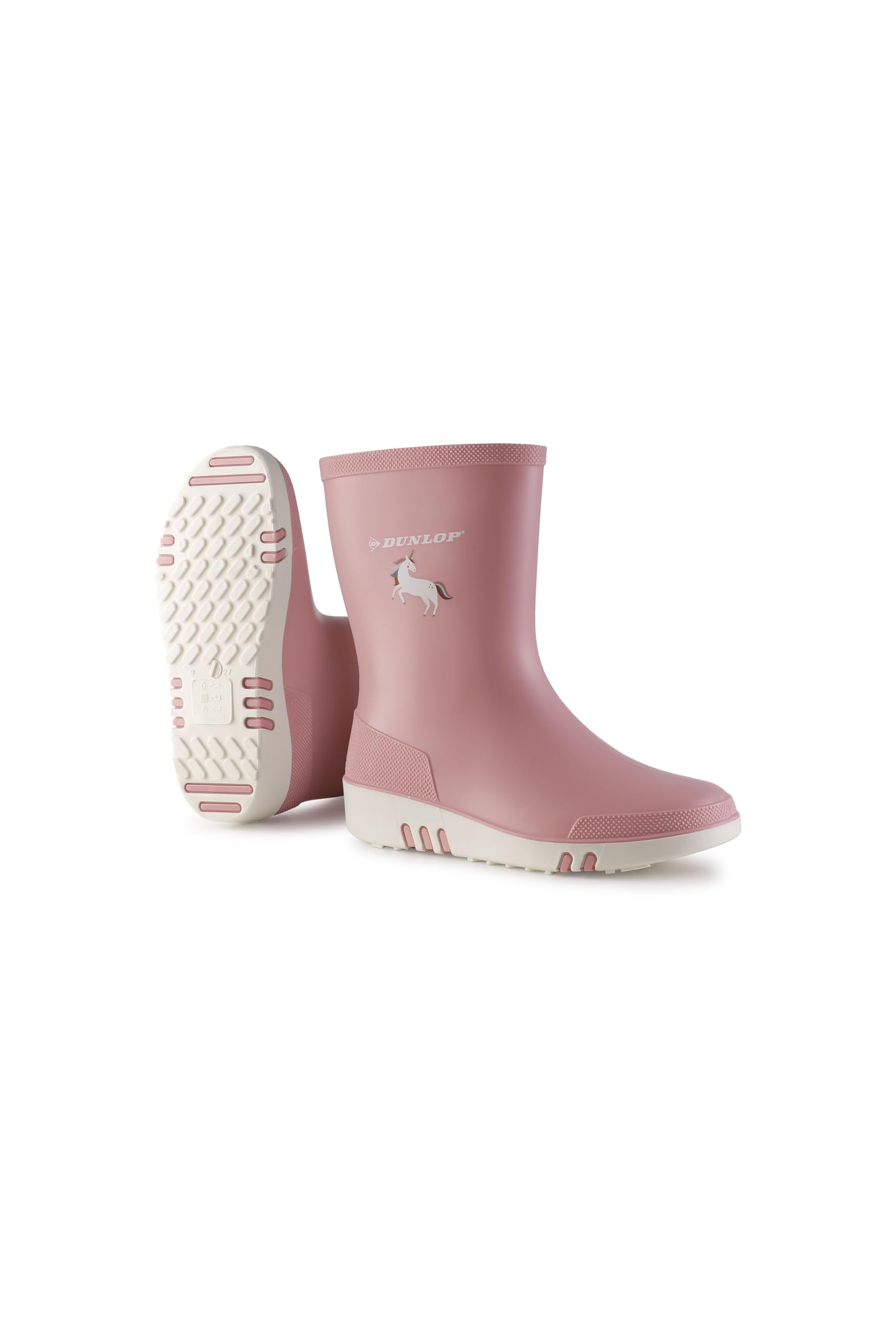 DUNLOP Mini - Unisex Kids Wellington Elephant Pattern Calf High Fashion Rain Boots, Pink/White, Waterproof and Chemical Resistant PVC Wellies for Outdoor and Gardening - EU28, UK10