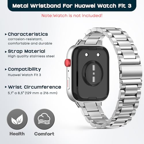 CHULN Metal Bracelet for Huawei Watch Fit 3, Adjustable Stainless Steel Replacement Bracelet for Huawei Watch Fit 3 Women Men.(No Host) - Image 4