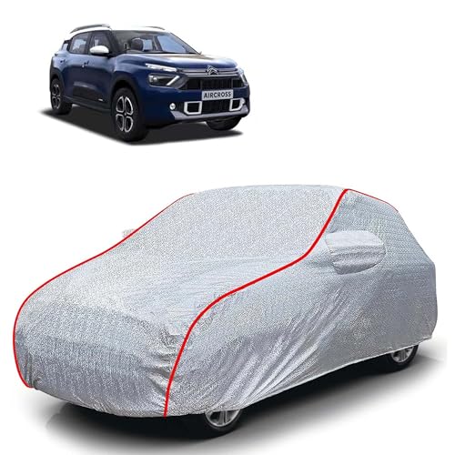 Image of Sulfar 100% Waterproof Car Body Cover Compatible with Mirror for CITROEN AIRCROSS (Triple Stitched, Full Bottom Elastic, Magic Silver with Red Piping)
