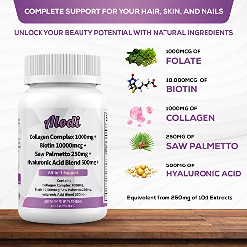 Super Collagen 1000Mg, Biotin 10000Mcg, Keratin Saw Palmetto 250Mg, Hyaluronic Acid 500Mg - Dht Blocker With Vitamin E Folic Acid Pumpkin Seed Msm - Advanced Essential For Hair Skin And Nails #TOP1