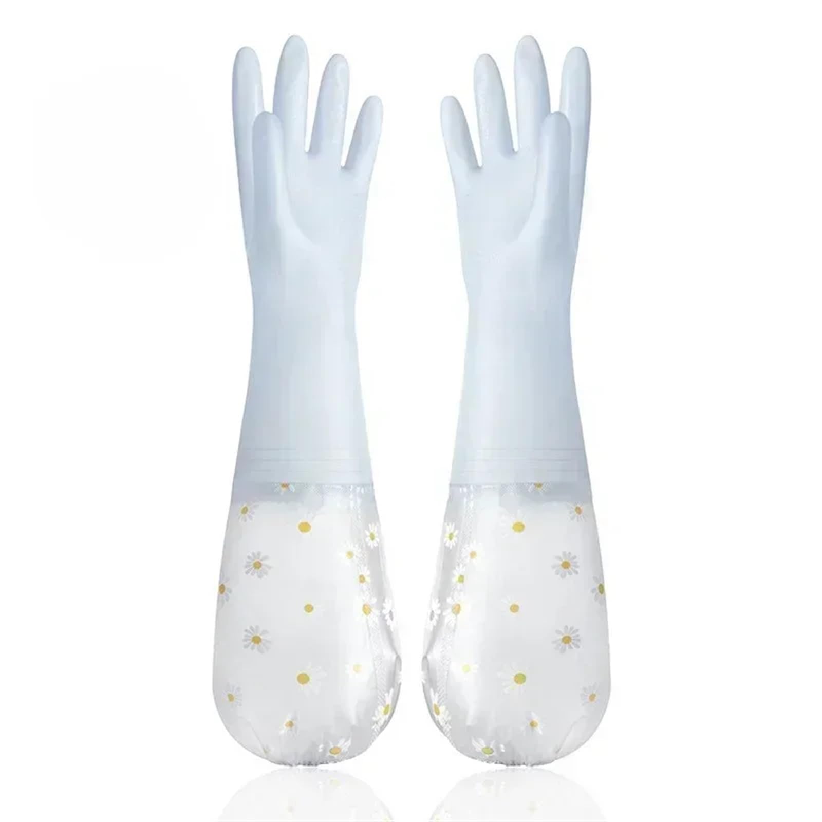 5 paia di guanti lunghi for lavare i piatti, con coulisse, in gomma, impermeabili, riutilizzabili, fiori, for la pulizia dei per Cucina, Stoviglie, Giardino(Blue)