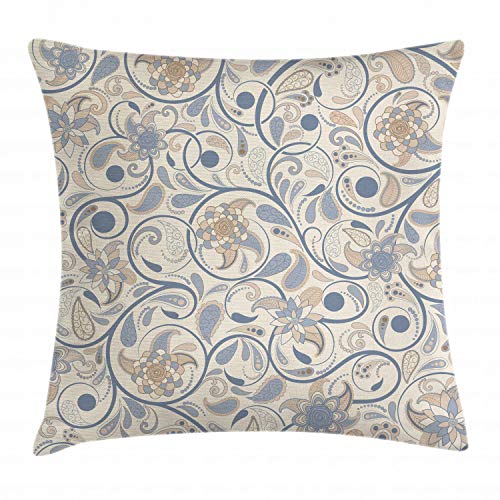 Ambesonne Vintage Throw Pillow Cushion Cover, Oriental Scroll with Swirling Leaves with Eastern Design Inspirations, Decorative Square Accent Pillow Case, 18  X 18 , Slate Blue