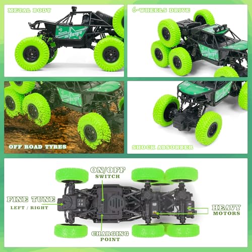 Image of Gooyo GY-97 Hi-Speed Rechargeable Remote Control Rock Crawler Car Toy | 8 Tyres Monster Truck Rock Crawler | 50 Climbing RC Car 4x4 Off-Road Car Toy | Green | in-Built Battery | Gift Box Pack