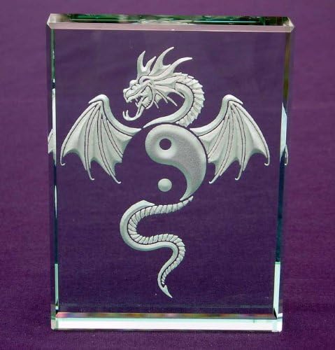 Miniatura 2 de Pisapapeles de vidrio grabado tallado a mano Yin Yang Dragon 2