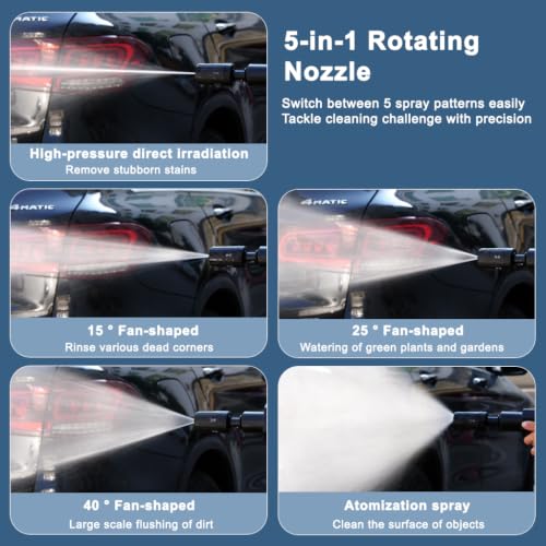 Image of STHIRA Car Washer High Pressure Gun 4000mAh 5in1 Washing Spray Foam Cannon | Cordless Rechargeable 4 Gear Pressure Washer for Car Bike Washing, Patios and Garden