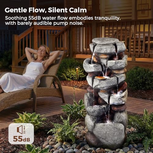 Image of Jocoevol 40 inch H Outdoor Water Fountain, 7-Tiers Cascading Rock Waterfall