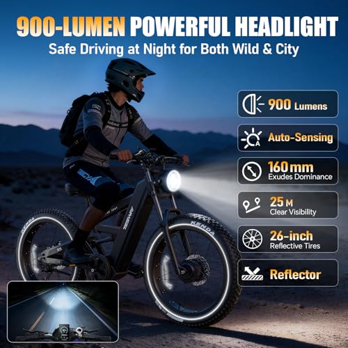 Image of TESWAY X9 Ultra Dual Motor Ebike, 26 inch Fat Tire Full Suspension AWD Electric Bike for Adults, 4000W 43MPH 240NM, 60V 30Ah /25Ah 120 Miles Long Rang