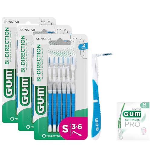GUM BI-DIRECTION Brossettes interdentaires orientables en 2 positions | Positionnement à 90° | Nettoyage des dents et élimination de la plaque dentaire |...