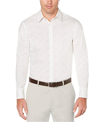 Perry Ellis Mens Speckled Non Iron Button Up Shirt, White, Large