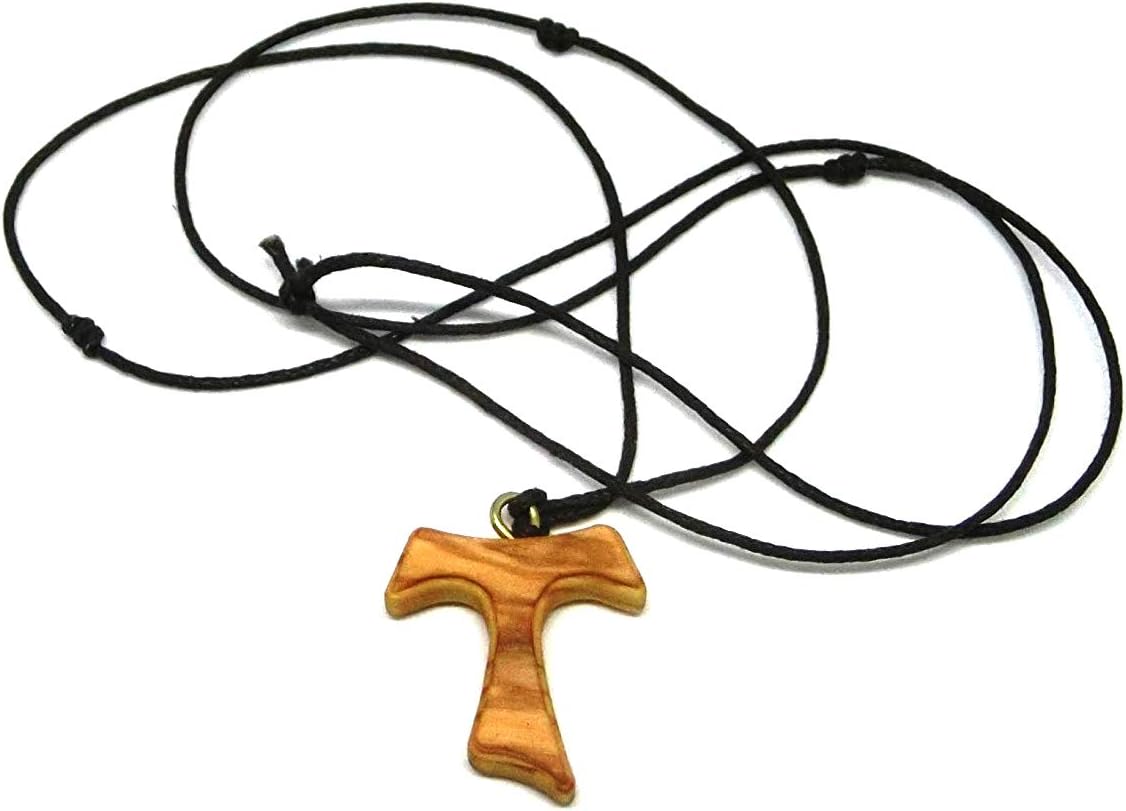 Rosario in legno d'ulivo di Assisi con crocifisso in metallo e sacchetto in velluto