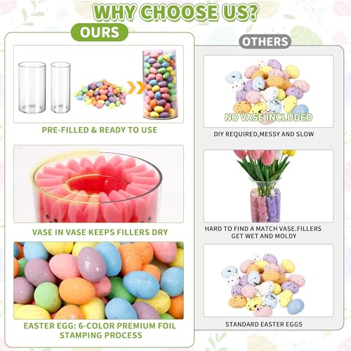 Image of ALFEVA Easter Decorations-Vase in Vase and Approx 100pcs Easter Eggs Filler, Vaseset Ready to Display,Spring Decorations for Home Table (No Flowers)