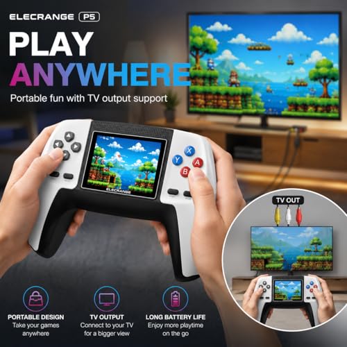 Image of P5 Handheld Retro Gaming Console with 520 Built-in Games, Rechargeable, Colour Screen, TV Output Support, Portable Video Game Player for Kids & Adults,Multicolour