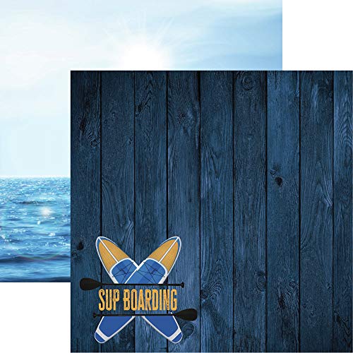 Paddleboarding papier cardstock rectoverso 30x30 cm pour scrapbooking nautique