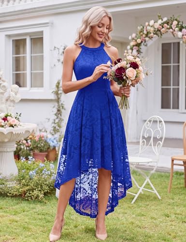 Image of Dressystar Women Halter Lace Wedding Guest Dress Hi-Lo Cocktail Party Bridesmaid Formal Dresses